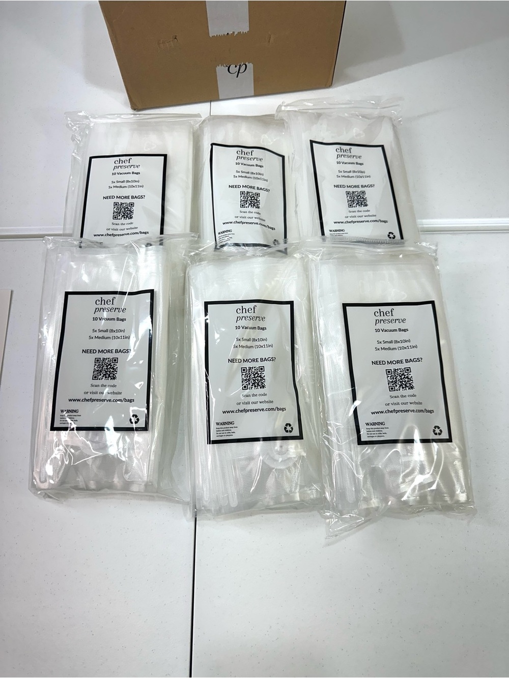 Chef Preserve Vacuum Storage Bags - Clear White (6 Pack) 60 bags total